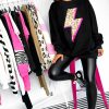 Clothing MISSI | Strike A Pose - Black Leopard Neon Pink Lightning Bolt Sweatshirt