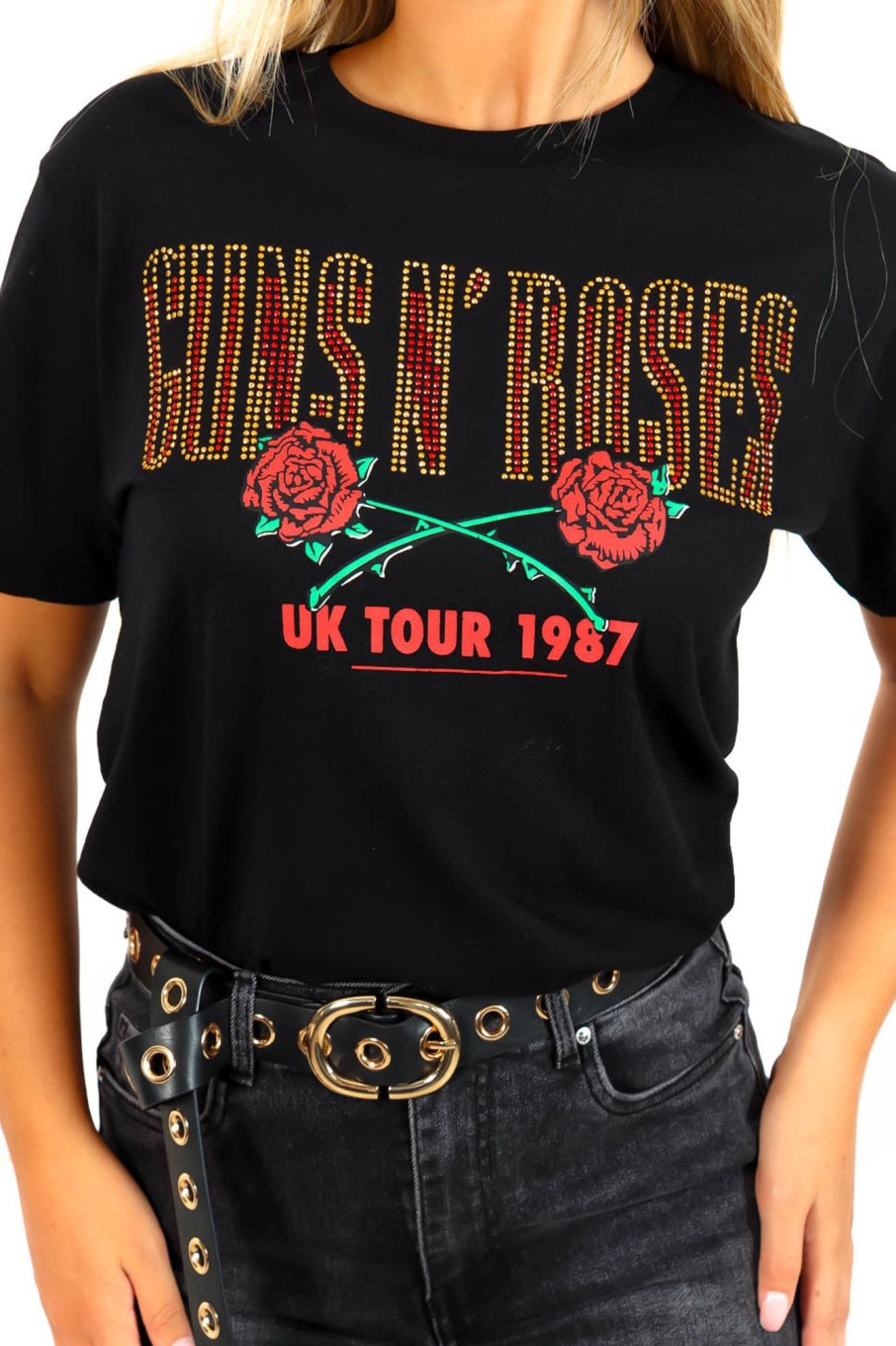 Clothing Rock Off Trade | Im With The Band - Black Red Diamante Guns N Roses T-Shirt