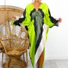 Clothing B GIRL | Anything But Ordinary - Khaki Lime Monochrome Abstract Print Batwing Midi Dress