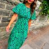 Clothing GIRL IN MIND | Lets Split Black Leopard Midi Dress Green