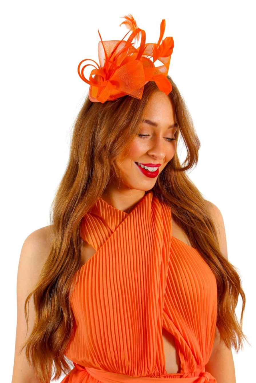 Accessories Yvette Collection | Shes Fascinating - Orange Feather Fascinator