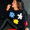 Clothing Babez | Flower Girl Multi Flower Motif Jumper Black