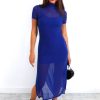 Clothing By Swan | Its Sheer Luck - Cobalt Mesh Overlay Midi Dress Blue