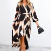 Clothing GIRL IN MIND | Full Of Confidence Animal Print Midi Wrap Dress Neutral