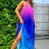 Clothing B GIRL | Gotta Let Go - Blue Pink Ombre Pleated Satin Maxi Dress