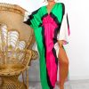 Clothing B GIRL | Anything But Ordinary - Pink Green Monochrome Abstract Print Batwing Midi Dress