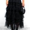 Clothing BGIRL | It'S Tulle Late Diamante Lace Midi Skirt Black