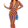 Clothing B GIRL | Id Want To Be Me Too - Orange Cobalt Print Plunge Ruched Midi Dress