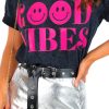 Clothing Missi | Those Good Vibes - Acid Wash Pink Graphic T-Shirt Grey