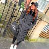 Clothing B GIRL | She'S Cold Blooded - Black Chevron Panel Fur Hood Coat