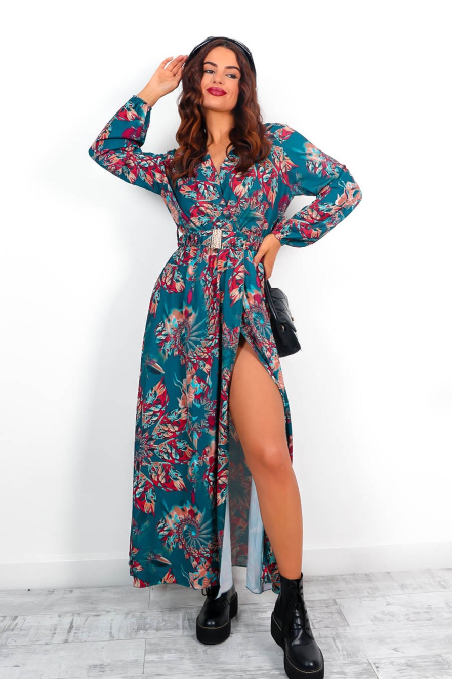 Clothing CATWALK | Wait For Me Multi Floral Wrap Maxi Dress Forest