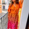 Clothing B GIRL | Places To Be - Orange Pink Ombre Geometric Print Midi Dress