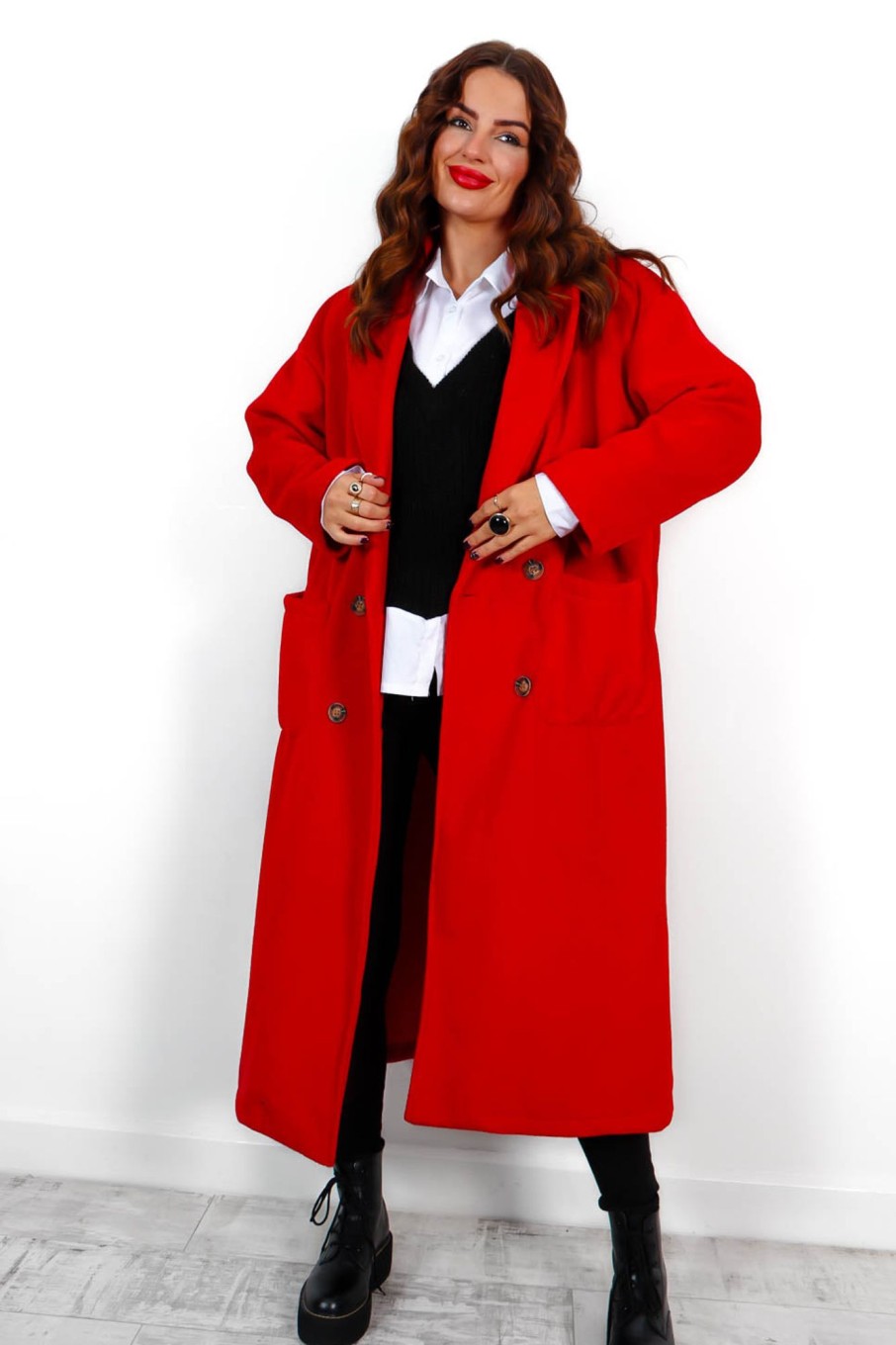 Clothing Babez | Wear Me Out Oversized Long Duster Coat Red