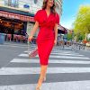 Clothing B GIRL | Knot Your Average - Red Satin Midi Dress