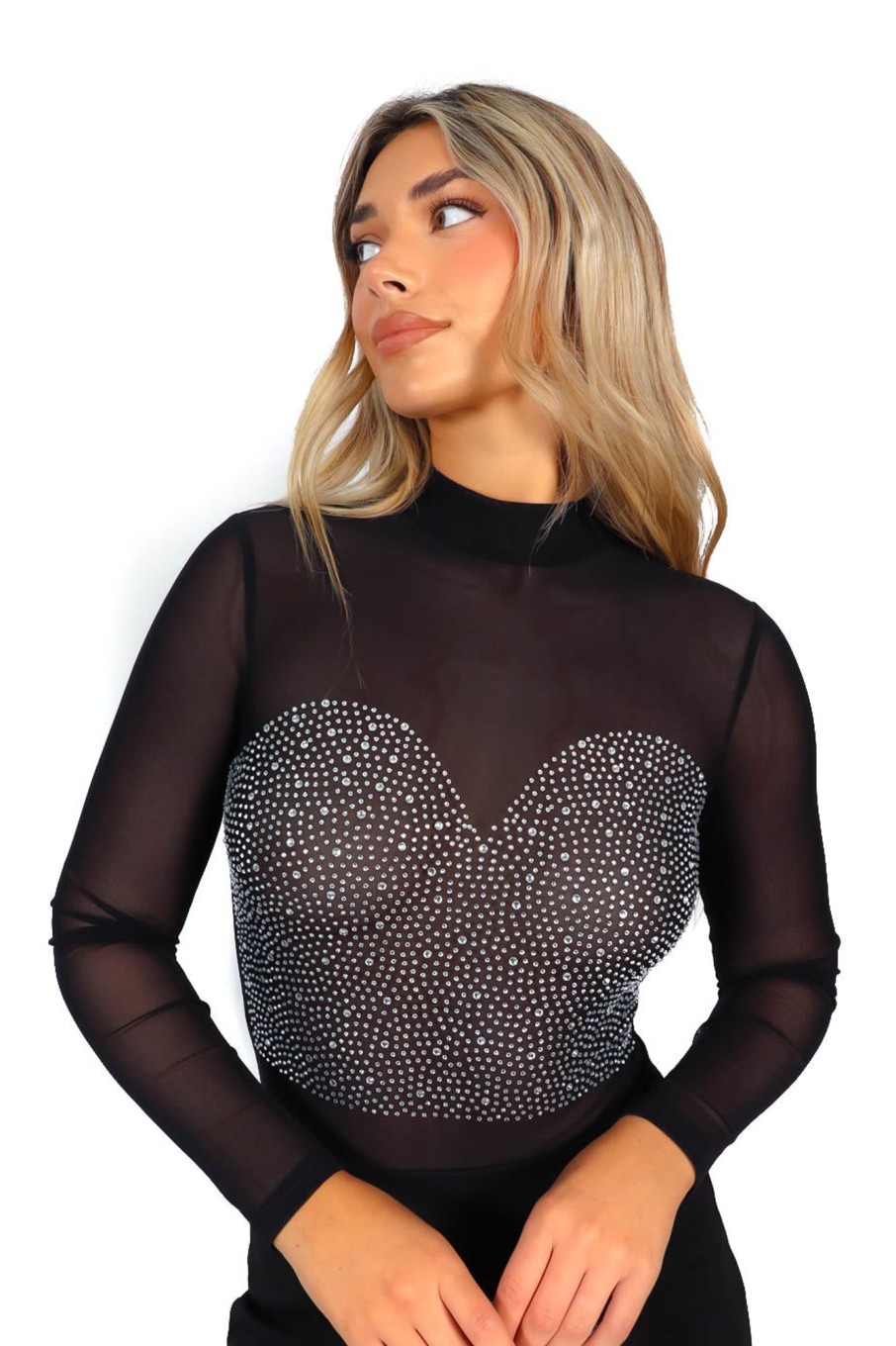 Clothing By Swan | Never A Mesh - Black Mesh Diamante Bodysuit