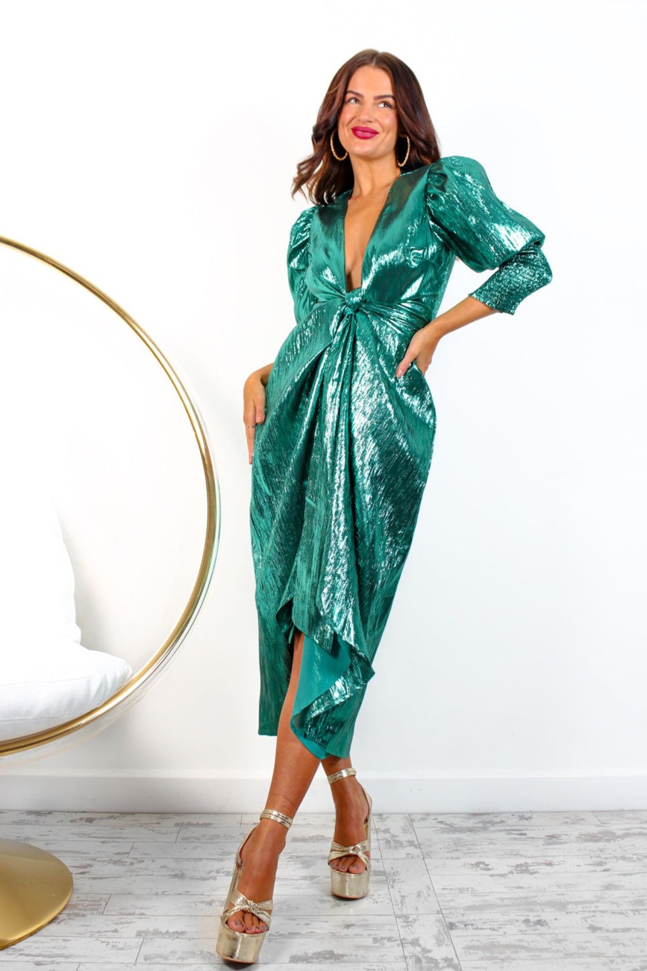 Clothing Glamorous | Drive Em Wild - Metallic Forest Wrap Midi Dress