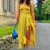 Clothing GIRL IN MIND | All Eyes On Her - Yellow Black Polka Dot Frilled Maxi Dress