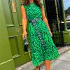 Clothing GIRL IN MIND | Spot My Baby - Green Leopard Print Midi Dress