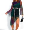 Clothing B GIRL | Sheer Or Far - Forest Purple Asymmetric Mesh Midi Dress