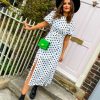 Clothing JOHN ZACK | Meet Me Outside - White Polka Dot Midi Dress