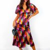 Clothing GIRL IN MIND | Together Forever - Black Multi Abstract Midi Dress