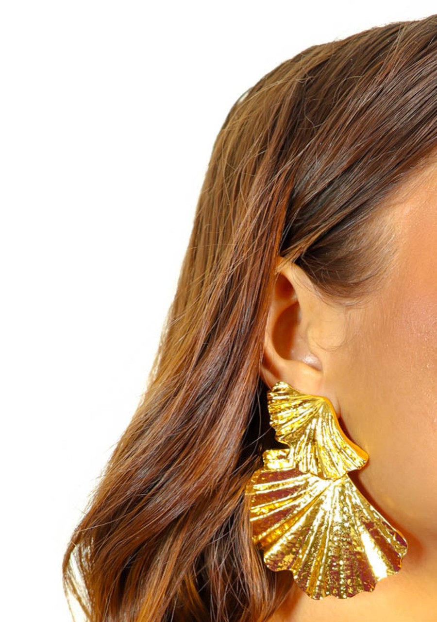 Accessories Moguland | Golden Moments - Gold Shell Statement Earrings