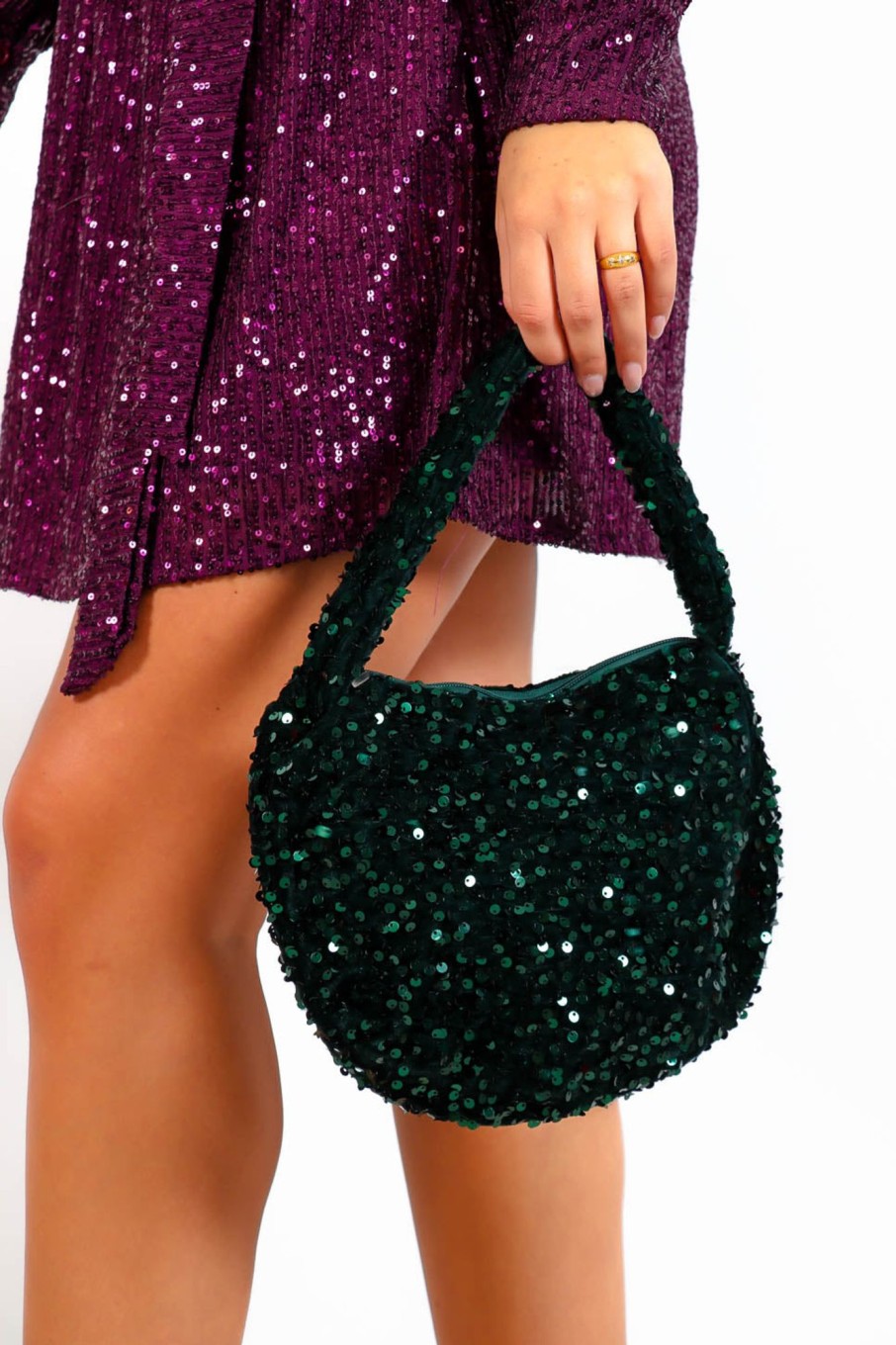 Accessories JM Bags | Shes Got Sparkle Sequin Shoulder Bag Forest