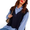 Clothing B GIRL | She'S Preppy - Black Blue Stripe Knitted Vest & Shirt 2 In 1