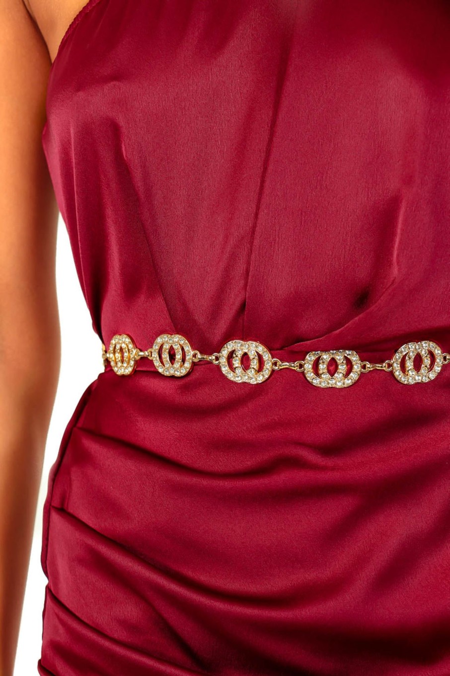 Accessories B GIRL | Lets Link Up - Gold Diamante Double Circle Chain Belt