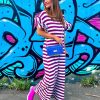 Clothing B GIRL | Casual Feelings - White Magenta Stripey Ruffle Sleeve Maxi Dress