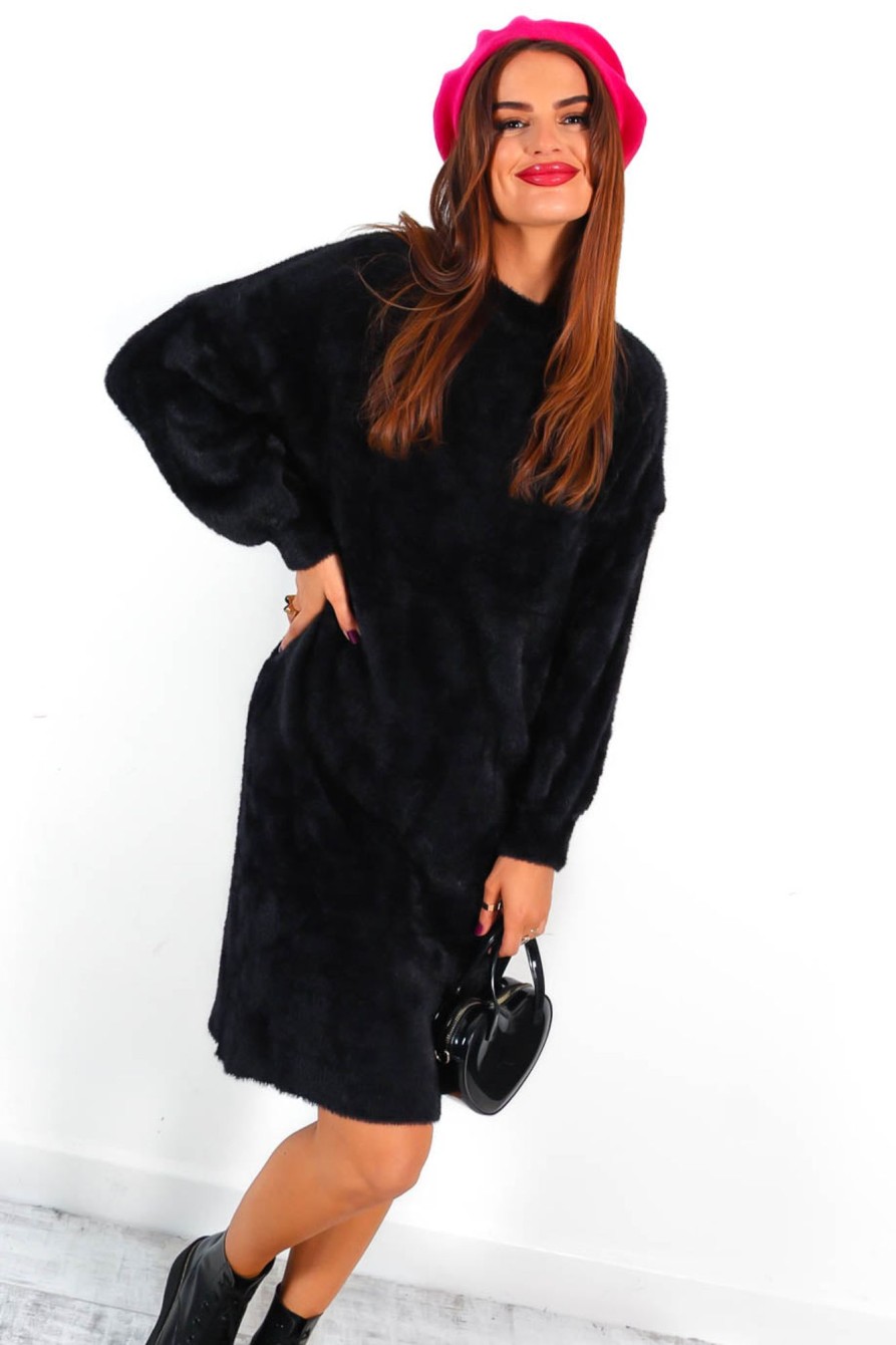 Clothing B GIRL | Forever Fluffy Knitted Midi Dress Black