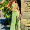 Clothing J5 HOLLAND | Stop Right There - Green Halter Neck Plisse Jumpsuit