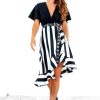 Clothing GIRL IN MIND | Frilled About Life - Black White Striped Midi Wrap Dress