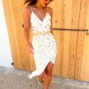 Clothing GIRL IN MIND | Wild About You - White Gold Feather Print Midi Dress