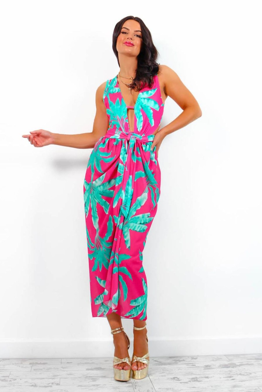 Clothing DRESS ME FASHION | Tropical Breeze - Green Pink Swimsuit Co-Ord