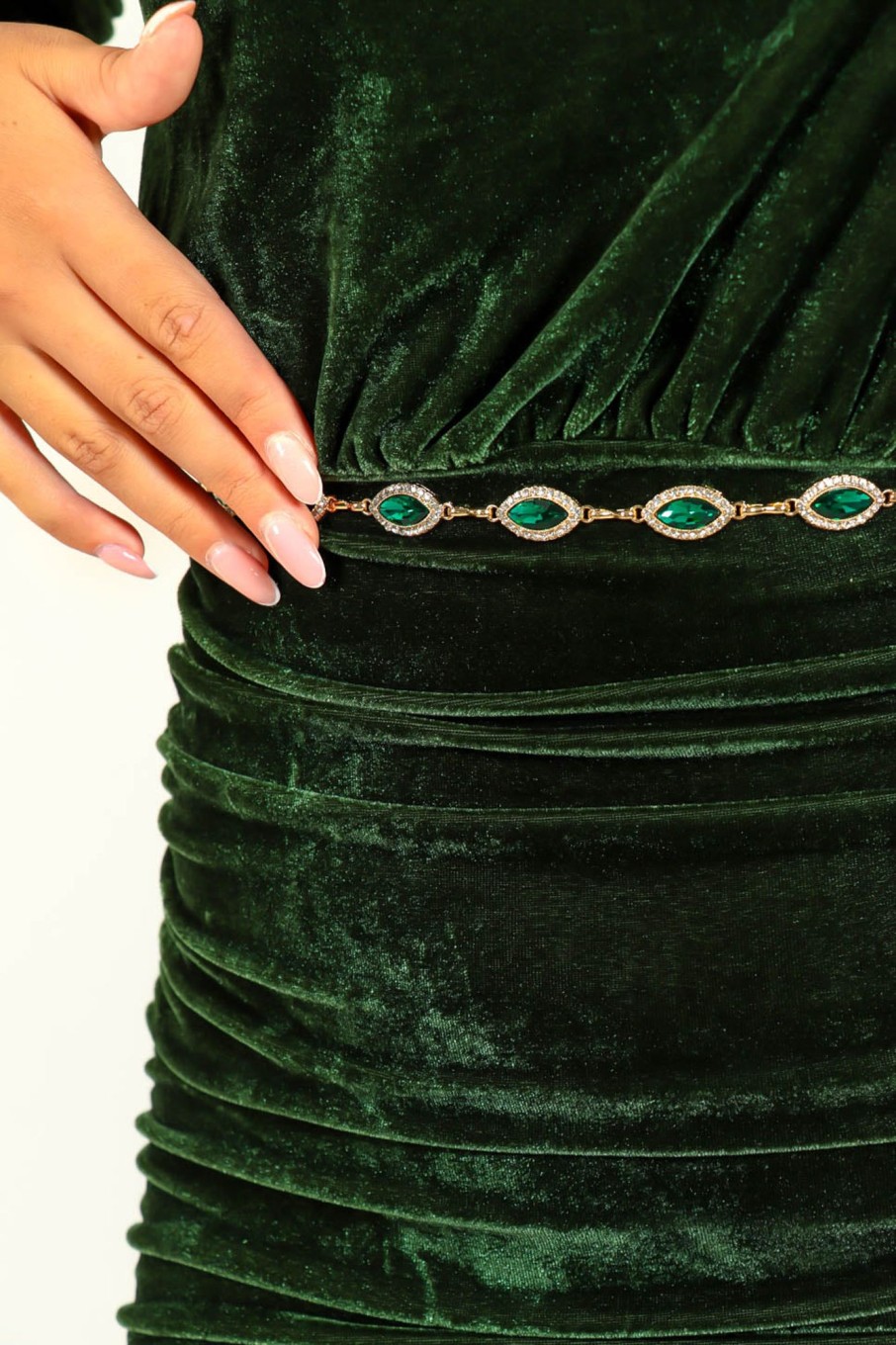 Accessories B GIRL | What A Diamond Diamante Oval Chain Belt Forest