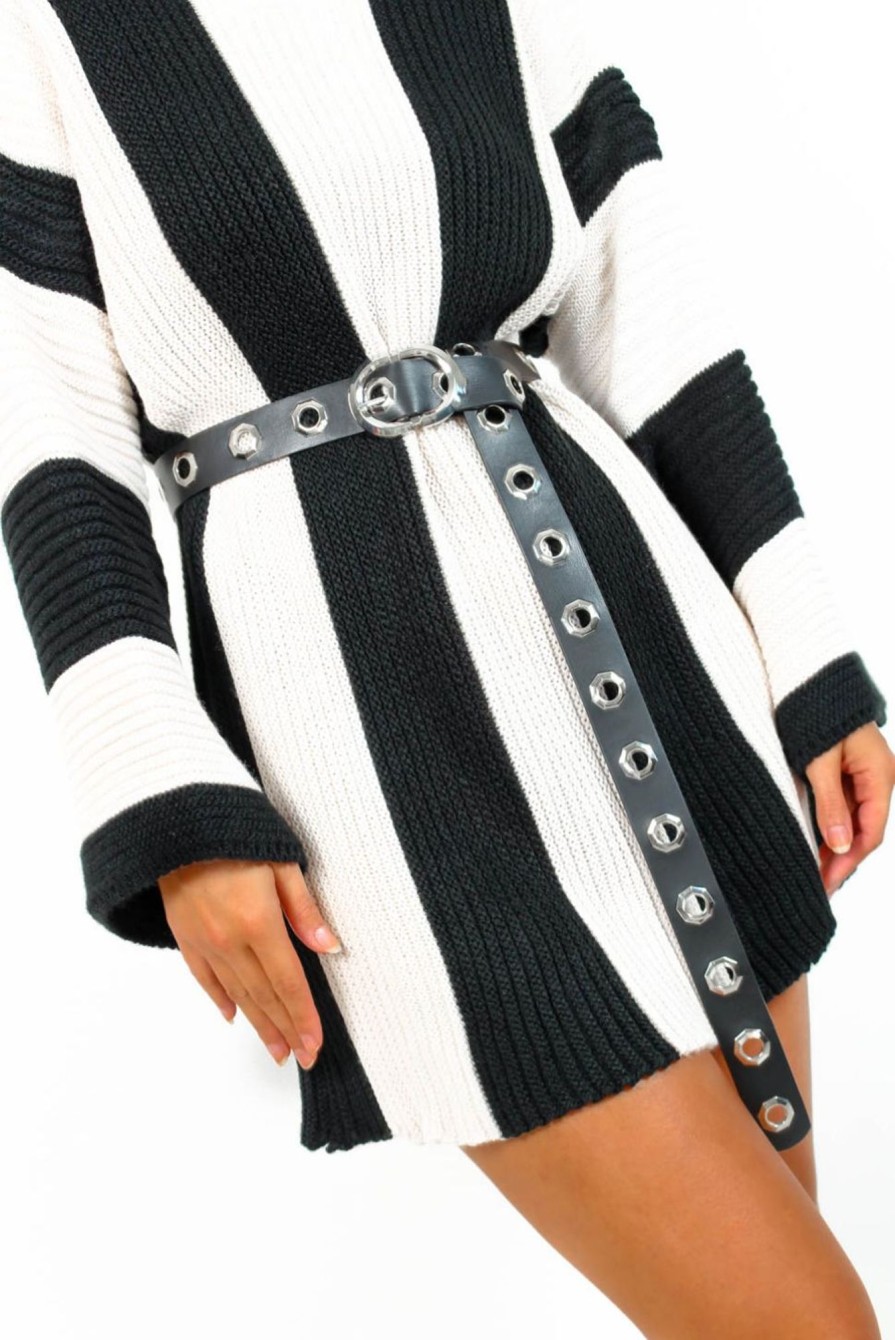 Accessories B GIRL | Punk Vibes - Black Silver Eyelet Belt