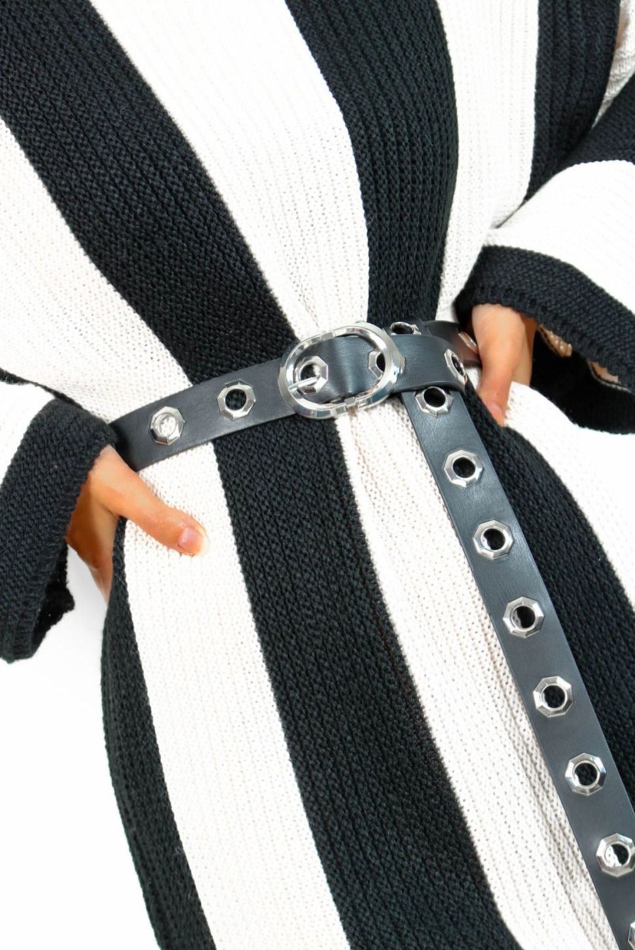 Accessories B GIRL | Punk Vibes - Black Silver Eyelet Belt