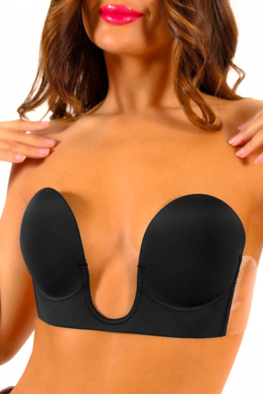 Accessories PERFECTION | Stuck With Me - Black Deep Plunge Strapless Stick On Bra