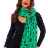 Clothing Fashion Scarf World | Keep Her Wild - Green Leopard Print Metallic Scarf