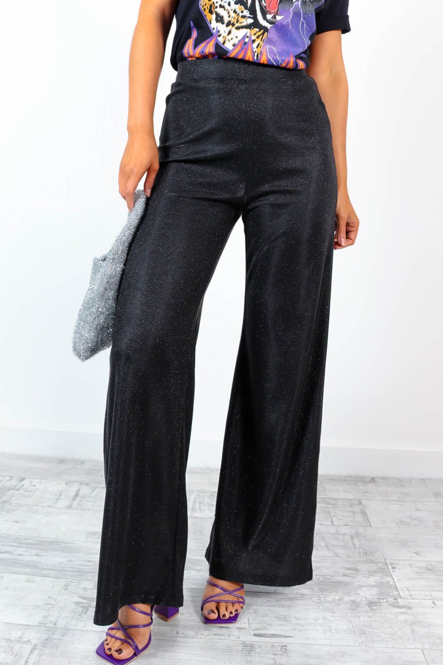 Clothing NaaNaa | Big Ambitions Lurex Wide Leg Trousers Black