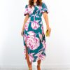 Clothing JOHN ZACK | Meet Me Outside - Forest Pink Floral Midi Dress Green