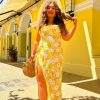 Clothing Babez | Its You I Choose - Yellow Floral Satin Cowl Neck Midi Dress