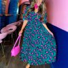 Clothing B GIRL | Timeless - Forest Fuchsia Leopard Pleated Maxi Dress