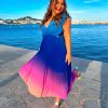 Clothing B GIRL | Mamma Mia - Blue Pink Ombre Pleated Maxi Dress