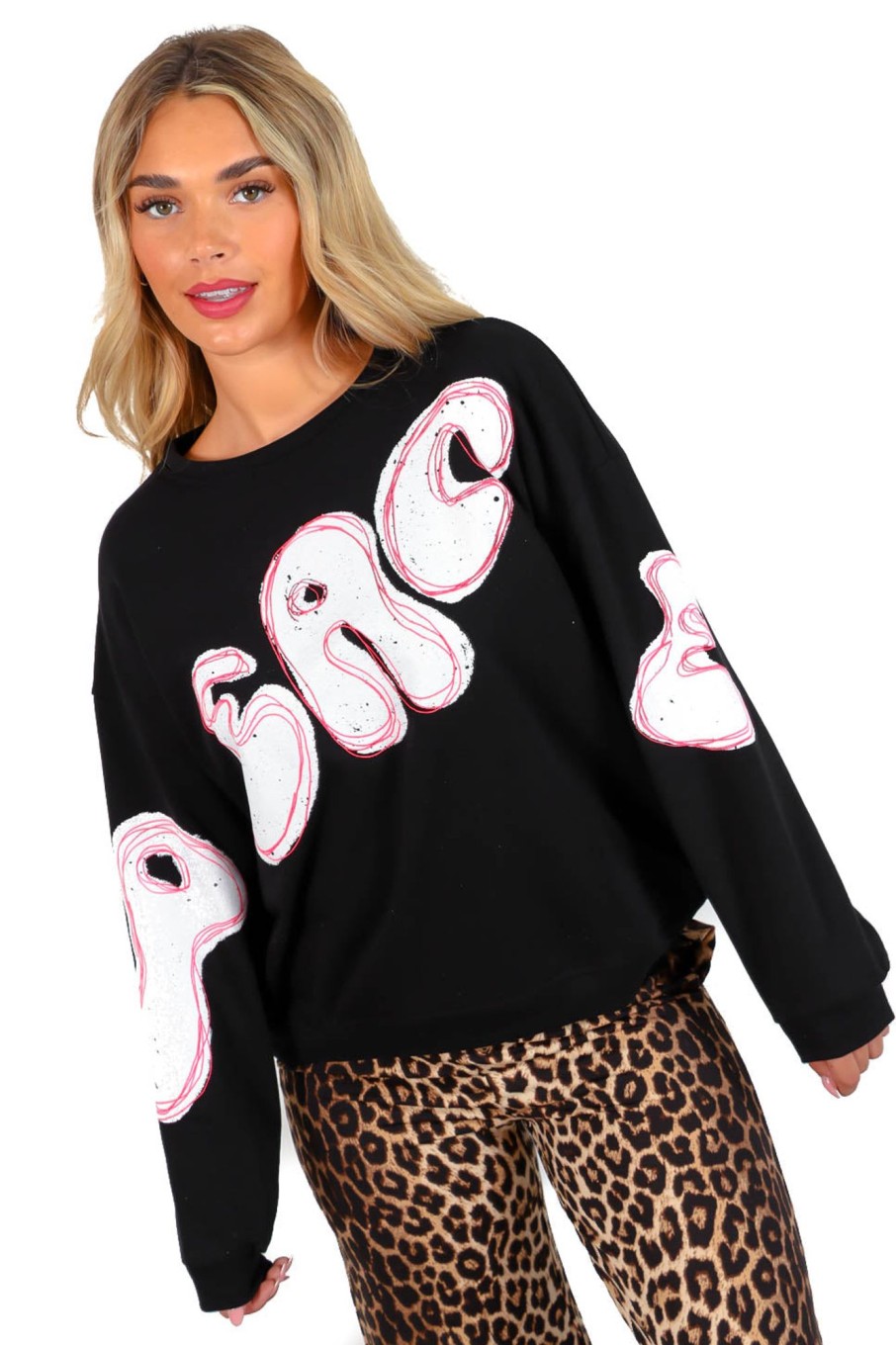 Clothing B GIRL | Peaceful Life Pink Graphic Sweatshirt Black