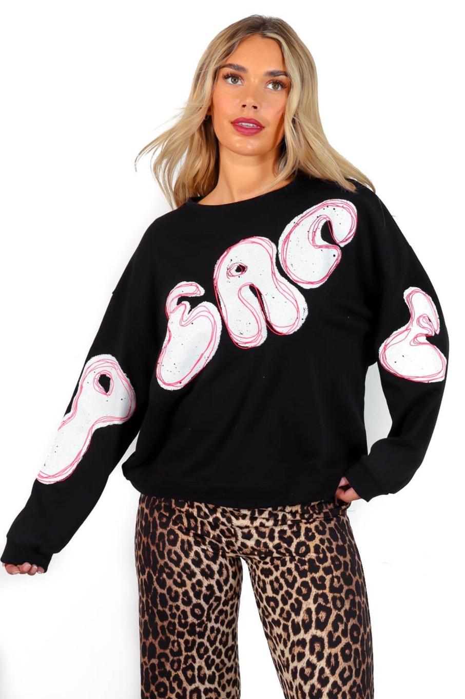 Clothing B GIRL | Peaceful Life Pink Graphic Sweatshirt Black