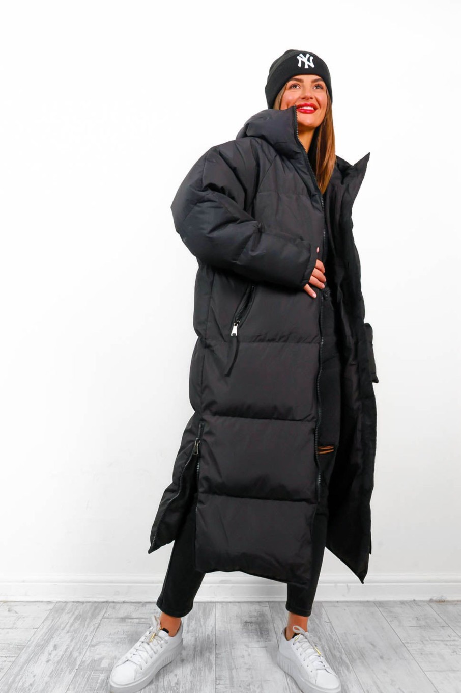 Clothing B GIRL | Rock The Coat - Black Long Hooded Puffer Jacket