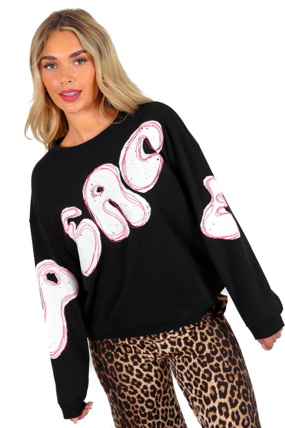 Clothing B GIRL | Peaceful Life Pink Graphic Sweatshirt Black