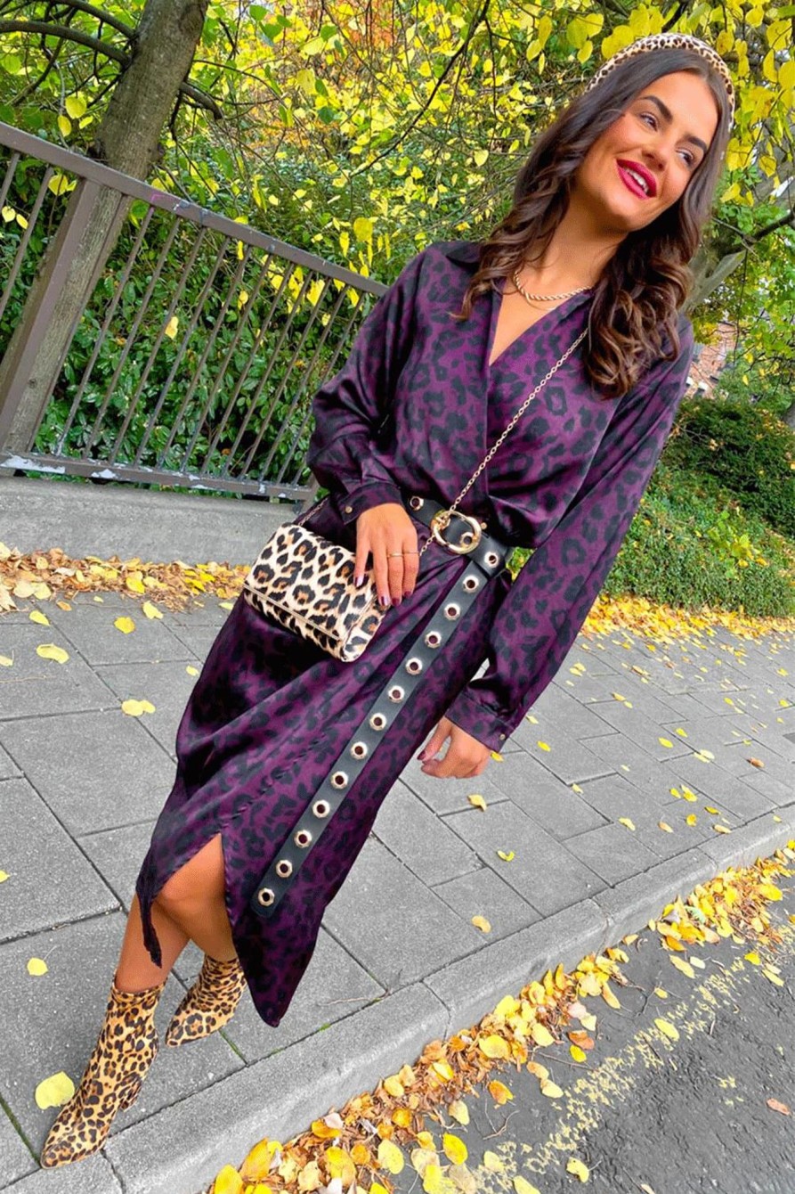 Clothing AX PARIS | Dont Play With My Feelings - Plum Leopard Midi Dress